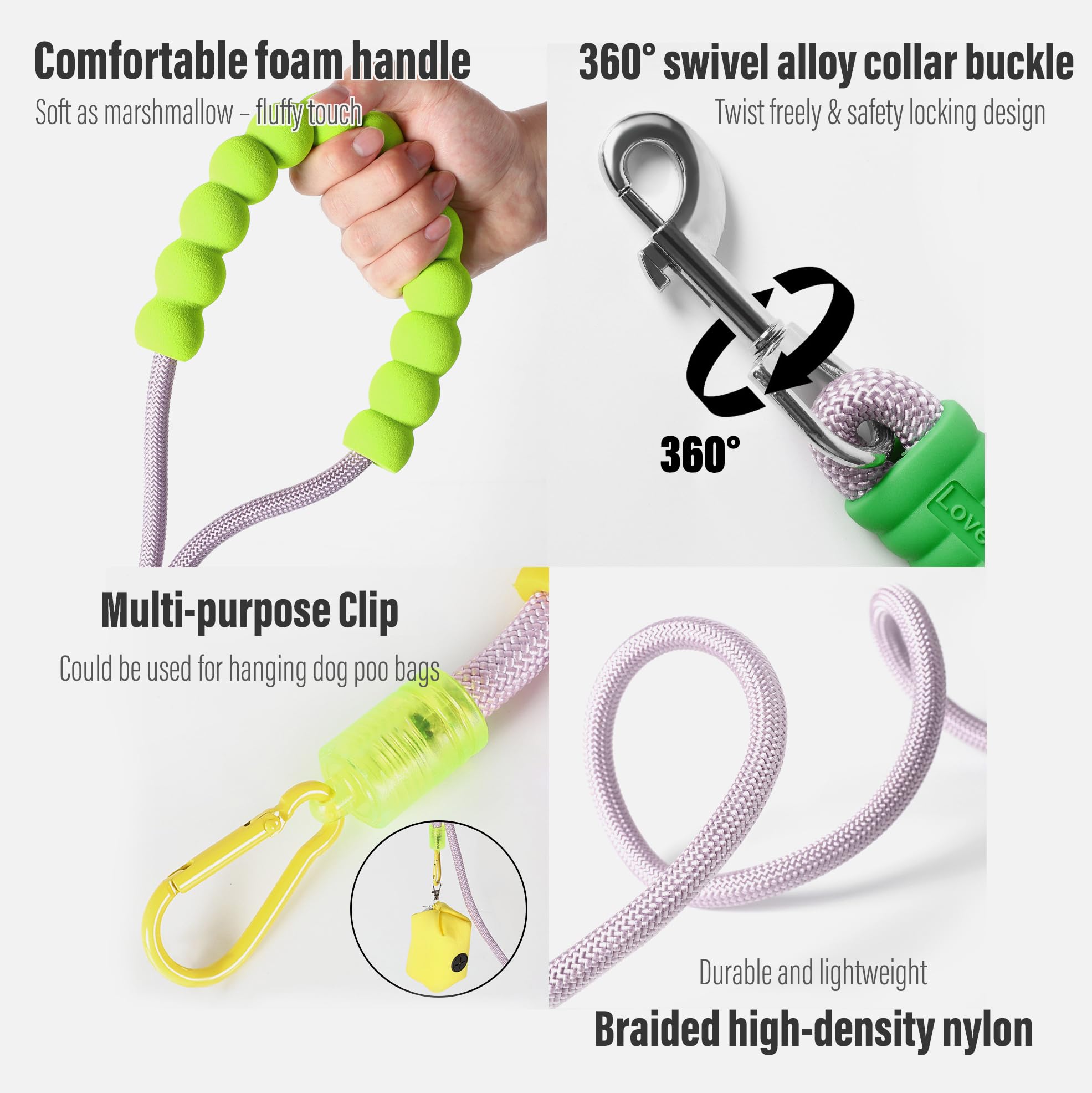 1.8m ×1cm Strong Dog Leash, Adjustable Training Lead with Soft Padded Handle & Clip - Image 3