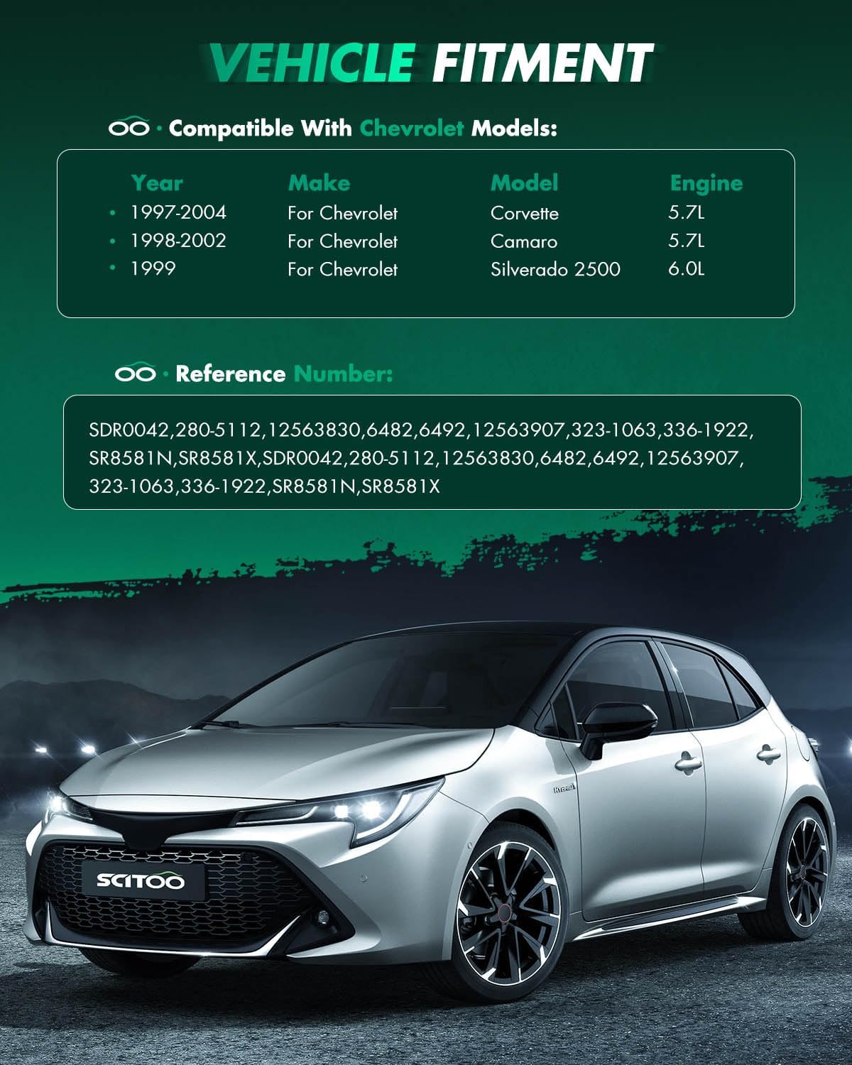 SCITOO Starter Motor 6482N SDR0042 for Chevrolet Camaro 1998-2002 Corvette for Pontiac Firebird 5.7L for Silverado 2500/for for GMC Sierra 2500 1999 6.0L ‎1.7kW/12 Volt CW 11-Tooth Pinion