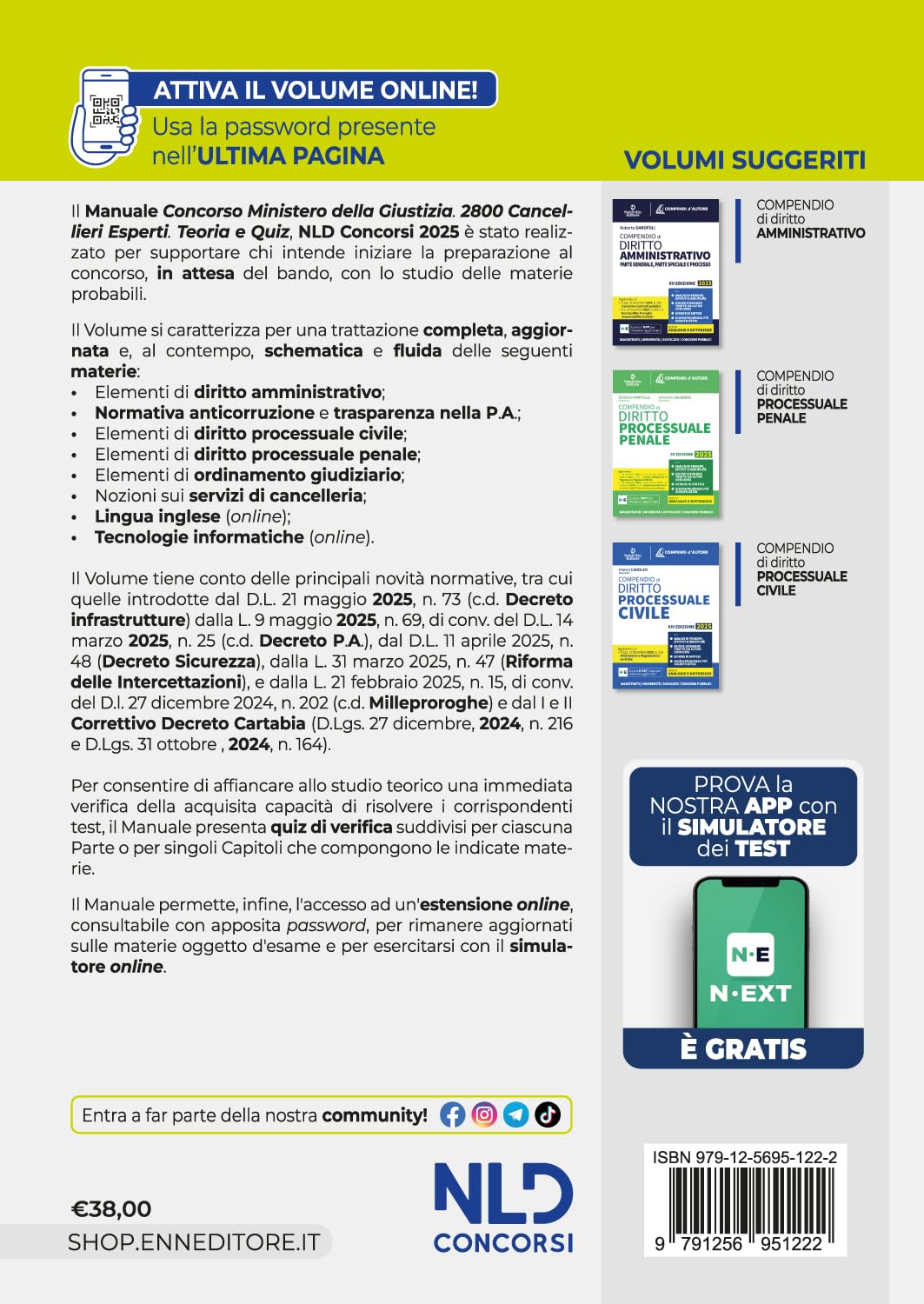 Concorso Ministero della Giustizia per 2800 cancellieri. Manuale con teoria e quiz 2025. Con espansione online
