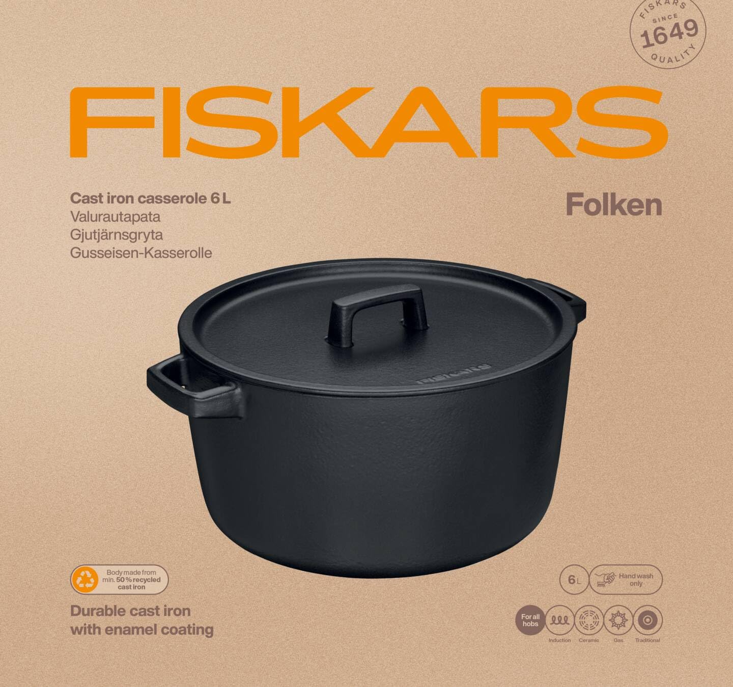 Fiskars Folken Casserole w/lid 6L
