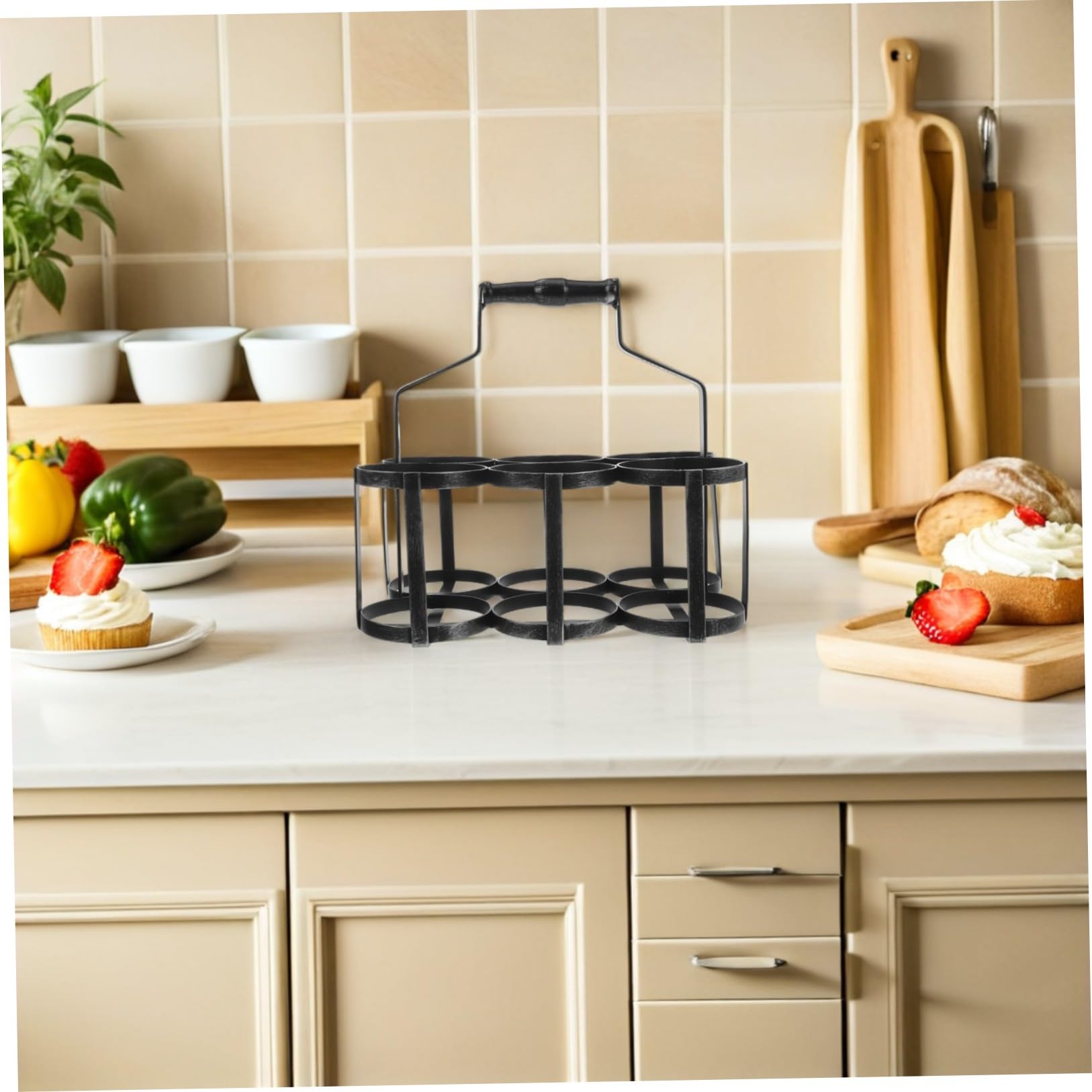 Portabottiglie per 6 Bottiglie in Ferro Stile Vintage Americano con Manico Cestino Organizer per Birra Vino per Feste e Picnic