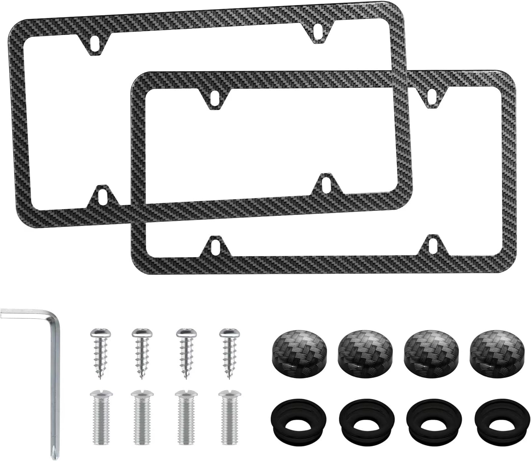 LivTee Carbon Fiber License Plate Frames, 4 Holes Stainless Steel License Plate Covers, 2PCS Car License Plate Holder, Automotive Exterior Accessories, Slim Design with Gasket Cover for US Cars