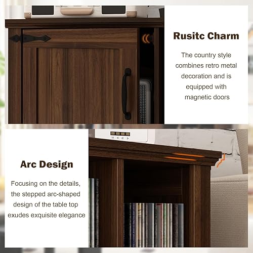 Miniatura 4 de Soporte grande para tocadiscos con almacenamiento de vinilo, soporte giratorio de 39.5 pulgadas, armario de almacenamiento de madera con puertas