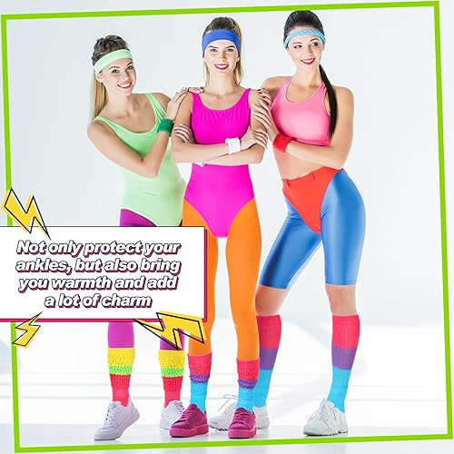 Miniatura 6 de JenPen 2 pares de calcetines de neón para mujer de los años 80 y 90, calcetines suaves extra largos de tamaño 9 a 10