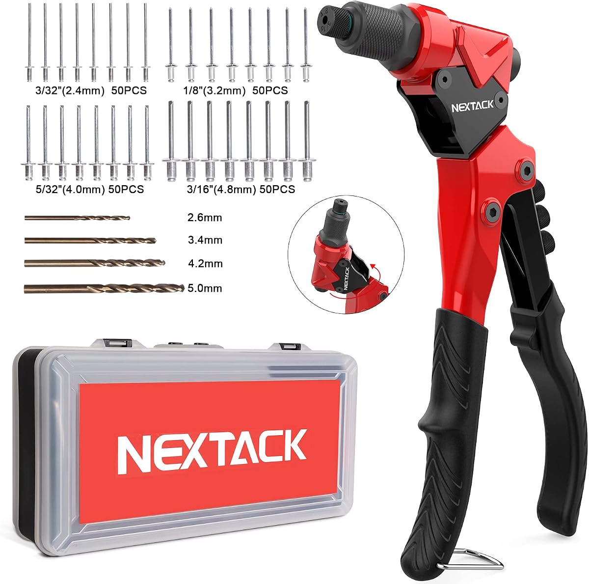 NEXTACK Rivet Gun NT200, 4 Drill & 200 Rivets Kit
