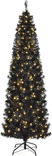 Miniatura 1 de Happygrill Lápiz negro preiluminado de 7 pies árbol de Navidad y Halloween árbol artificial con bisagras con 818 puntas de ramas de PVC y 350 luces