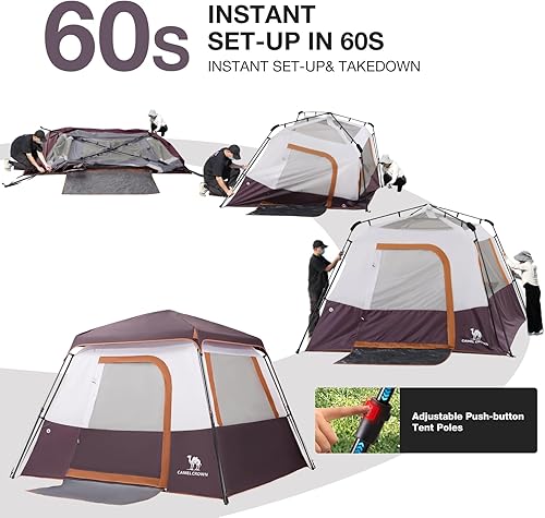 Miniatura 6 de Camping Tents 46 Person Pop Up Instant Tent - Setup in 60s for Family Camping, Windproof Design, Family Cabin Tent with Rainfly & Backpack Carry Bag