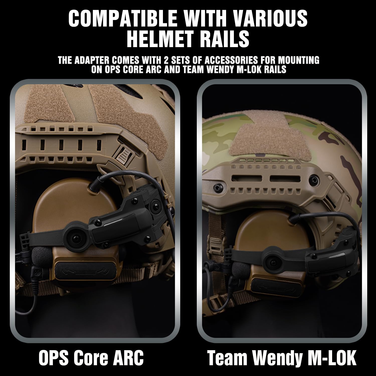 Zhongren Fast Casque Arc Rail Adaptateur COMTAC3 Tactique Pickup Casque Suspension Support Multi-Angle Rotation pour OPS Core Arc & Team Wendy M-Lok Rail