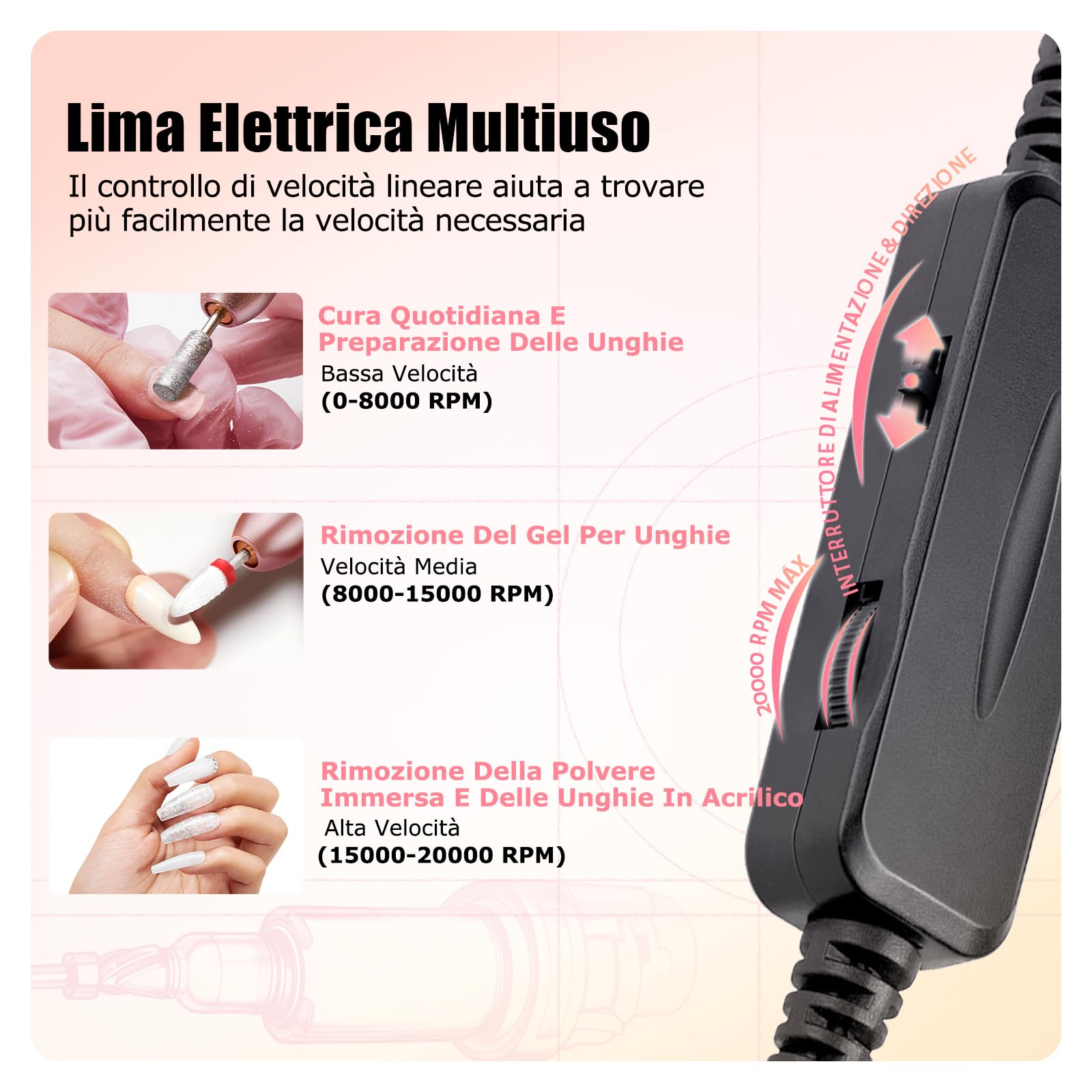 MEFA Fresa per Unghie, 13 PCS Nail Drill 20000 RPM , Manicure e Set Pedicure, per Gel Ricostruzione Unghie, Semipermanente Unghie, Acrygel ,Togli Calli Piedi Set Manicure