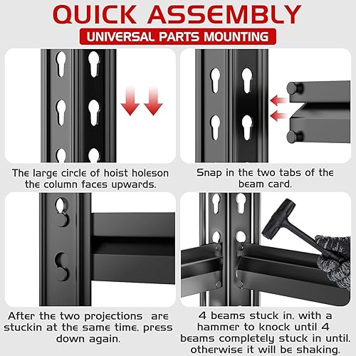 Miniatura 6 de TigerParty Estantería de garaje resistente de 2050 libras, estantes de almacenamiento ajustables de 5 niveles, estantería de metal y estante de