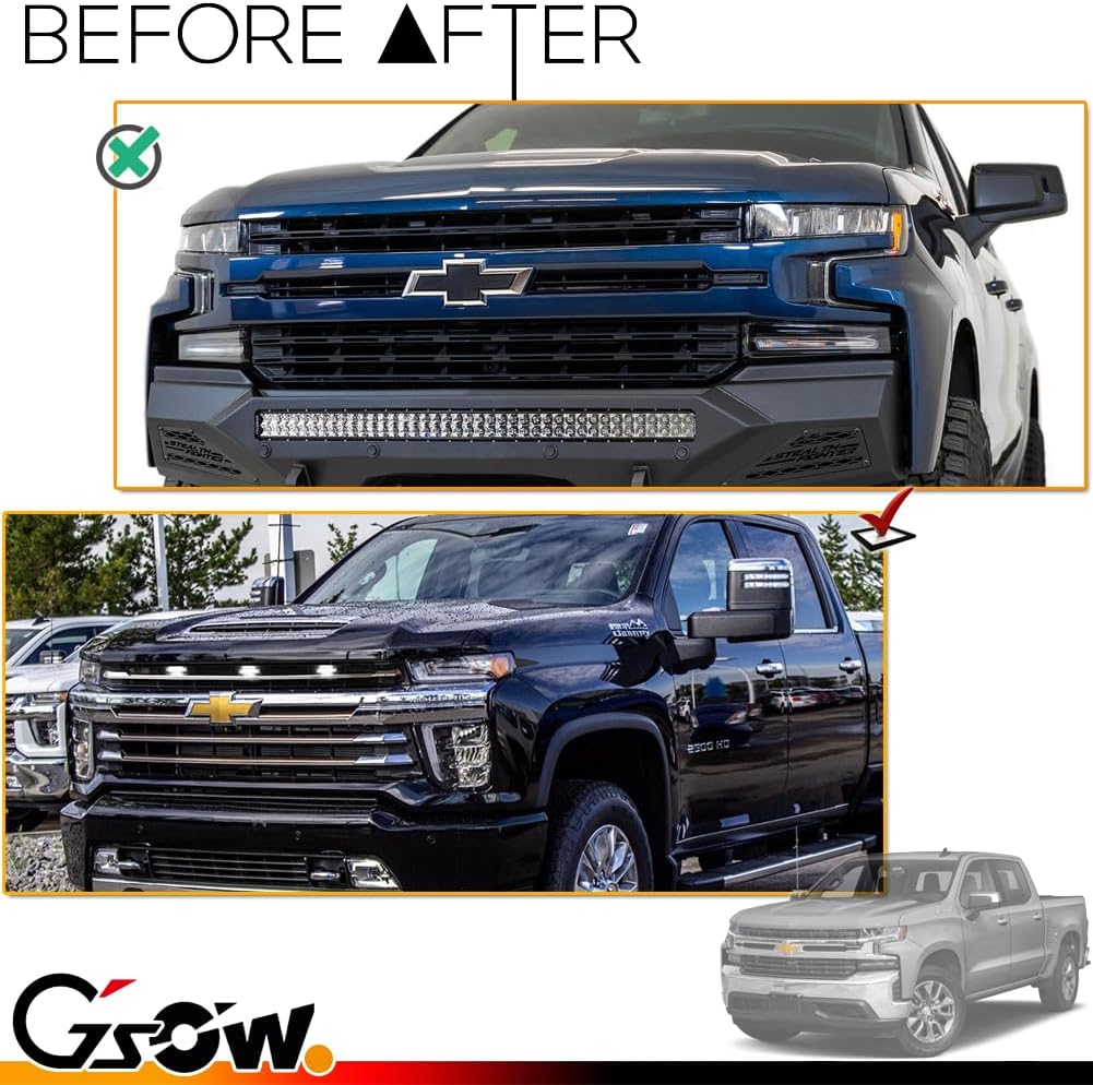 3 PCS Super Bright White LED Grille Light for 2019/2020-up Chevrolet Silverado 1500 2500HD 3500HD, Position Smoked Lens with Sturdy Mount Bracket - White