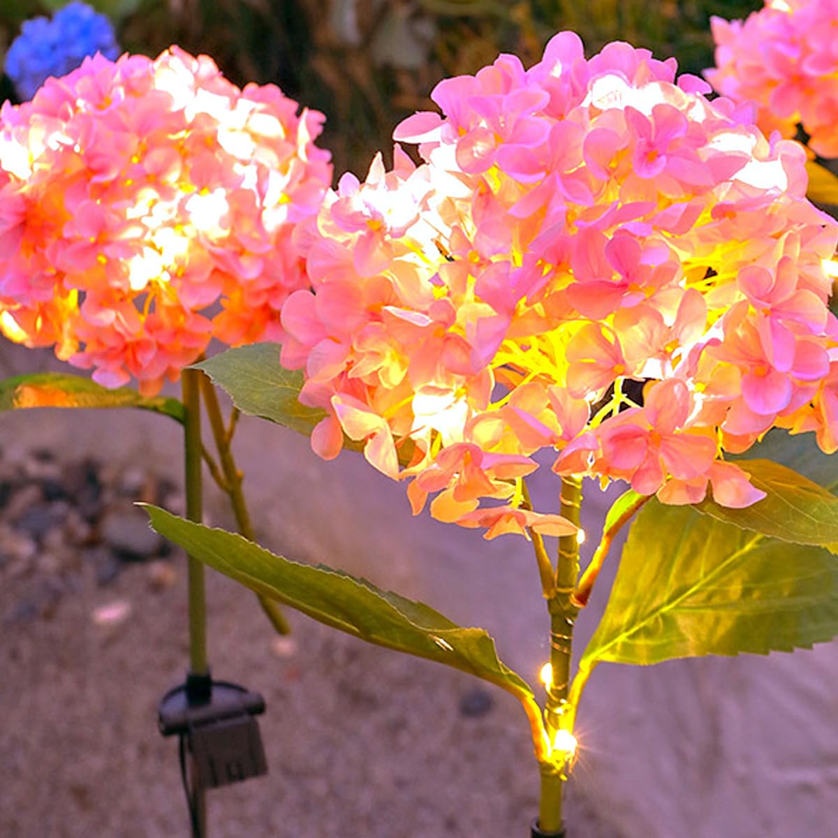 Aolyty Pink 2Pcs Led Solar Garden Lights, Decorative Waterproof Hydrangea Stake Light, Outdoor Artificial Ornaments For Grave Patio Pathway (Pink)