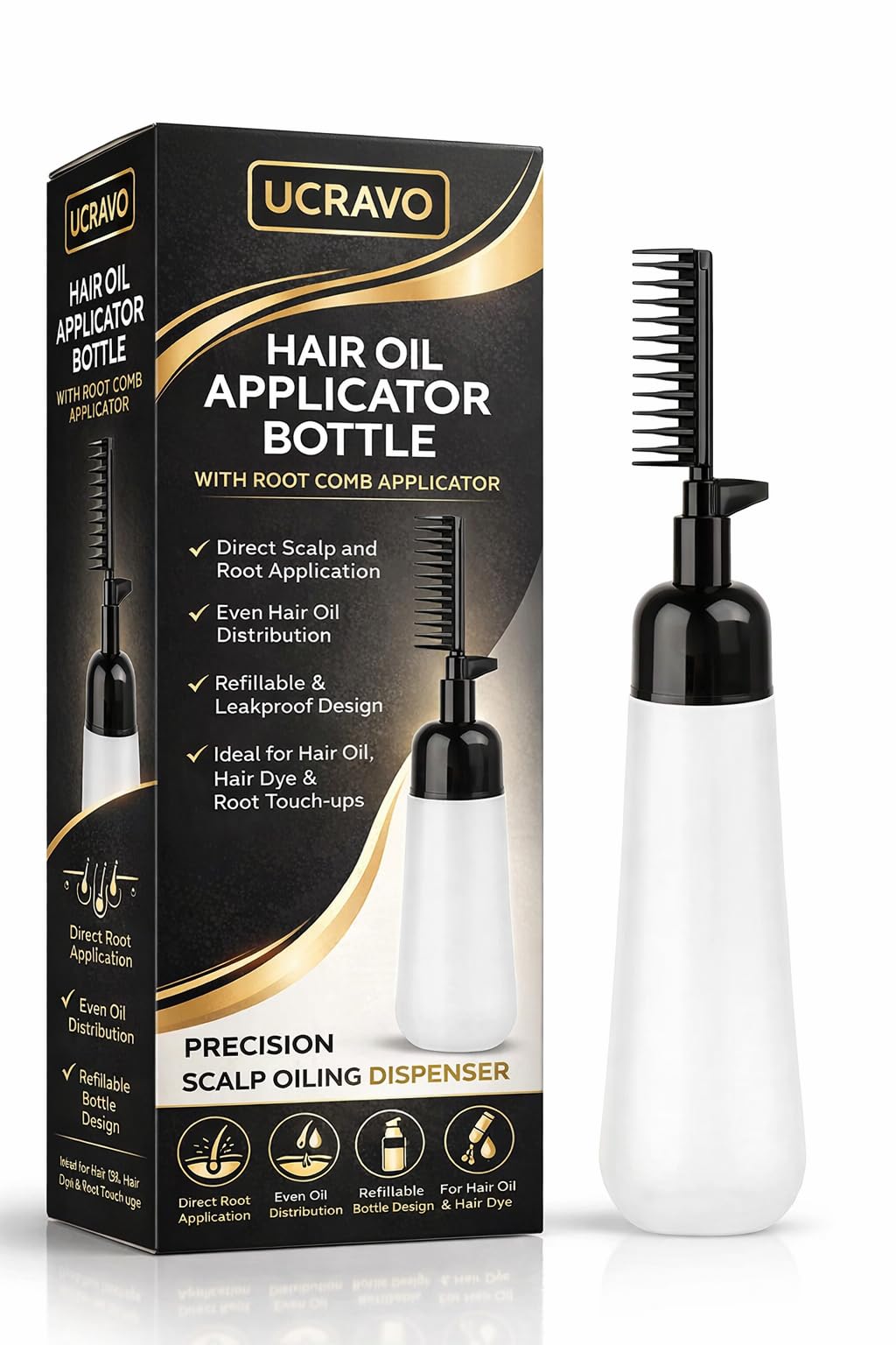 UCRAVO Empty Hair Oil Applicator Bottle with Root Comb – Refillable Scalp Oiling Dispenser Bottle for Hair Growth Oil, Hair Dye, Root Touch Up & Salon Hair Coloring Tool for Men & Women Multicolor-picture-51