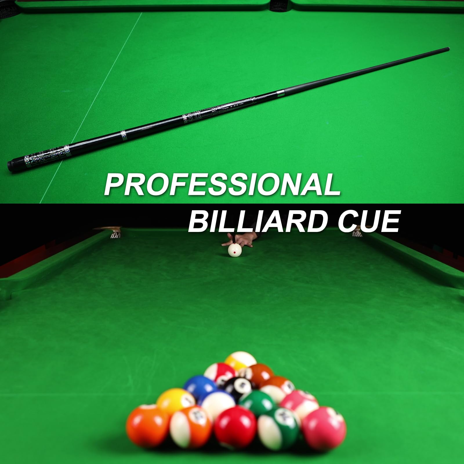 Bâton de queue de billard en fibre de carbone 567 à 595,3 g, pointe arc-en-ciel professionnelle de 13 mm, articulation 3/8 x 8, comprend un étui de queue, des protections d'articulation