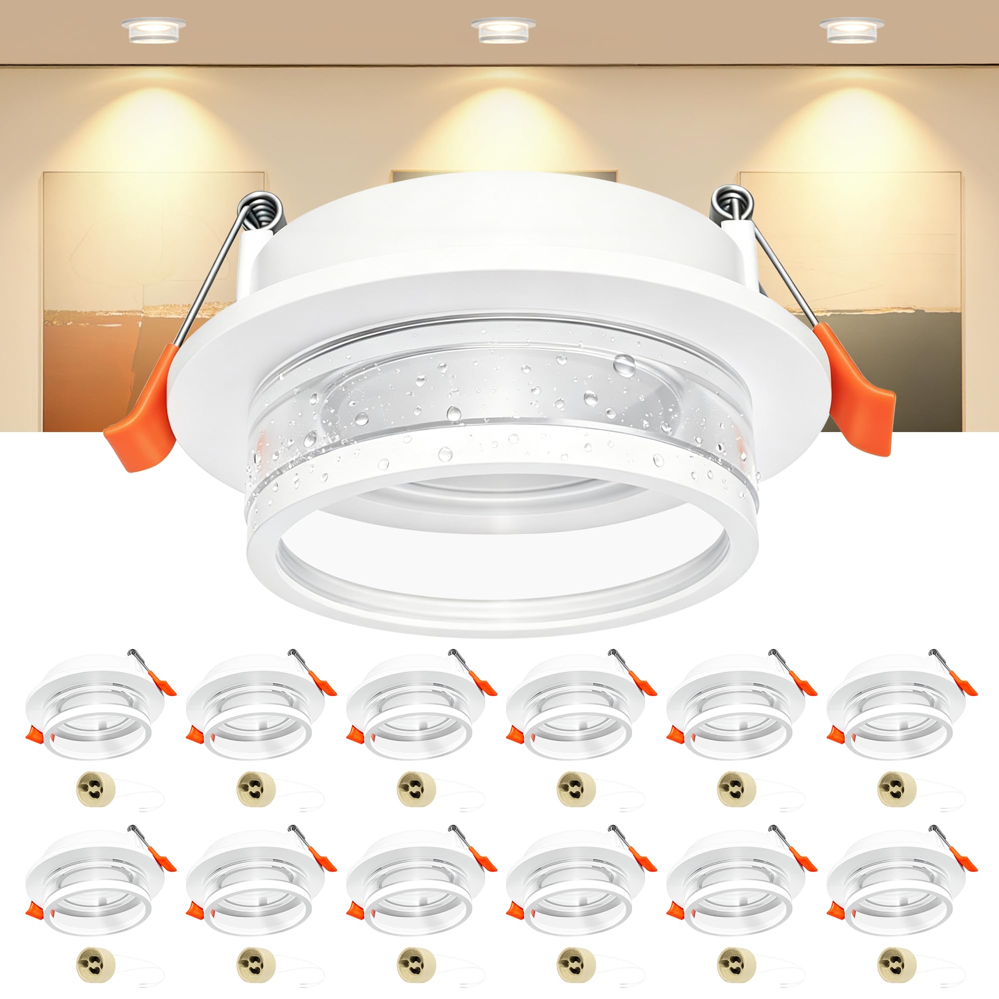 Foco Empotrable GU10 Juego de 12, Antideslumbramiento con Efecto Halo, Foco LED Techo Blanco Ultra Fino IP44 Resistente al Agua, Orificio 72-80mm Ajustable, para Baño Cocina Salón,Sin Bombilla