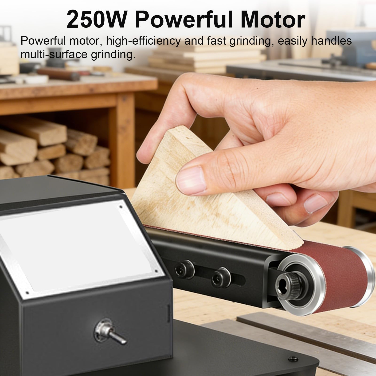 Mini Bandschleifer, Elektrischer Schleifer 7-Stufig Verstellbarer Polierer, Bandschleifer Wird mit 10pcs Schleifbänder Geliefert, Mini-Tischpolierer für Schleifen von Metall, Holz, 250W