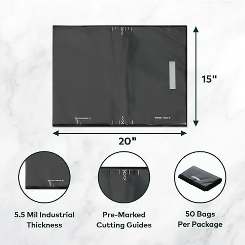 Miniatura 4 de Stash Proof Bolsas de sellado al vacío de 15 x 20 pulgadas (50 unidades) de 5.5 mil (negro y transparente)  Sin BPA de grado comercial para