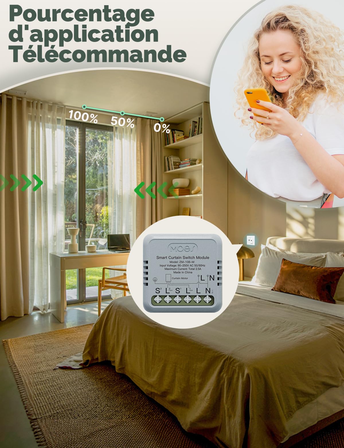 MOES ZigBee Module de Commutateur pour Volet Roulant