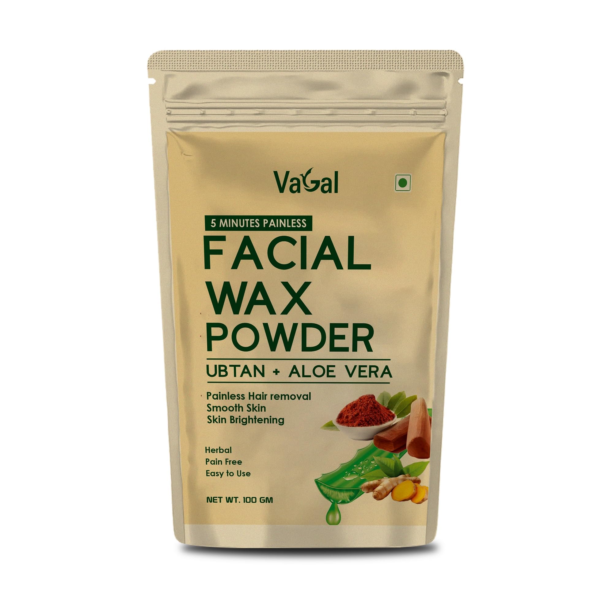 Vagal Facial Wax Powder, Ubtan & Aloe Vera Blend, Painless Hair Removal, Smooth Skin & Brightening Formula, Herbal & Easy-to-Use Wax (100 g (Pack of 1))-image-2