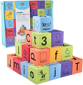 BOHS Foam Learning Blocks - Number,Alphabet,Shapes,Sight Words - Quiet,Safe and Soft Stacking Toys for Toddlers,30pcs,1.96 in5cm/piece