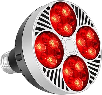 Red Light Lamp - 24 LED, 660nm & 850nm Wavelengths, Energy Efficient, E26 Base, Red Color