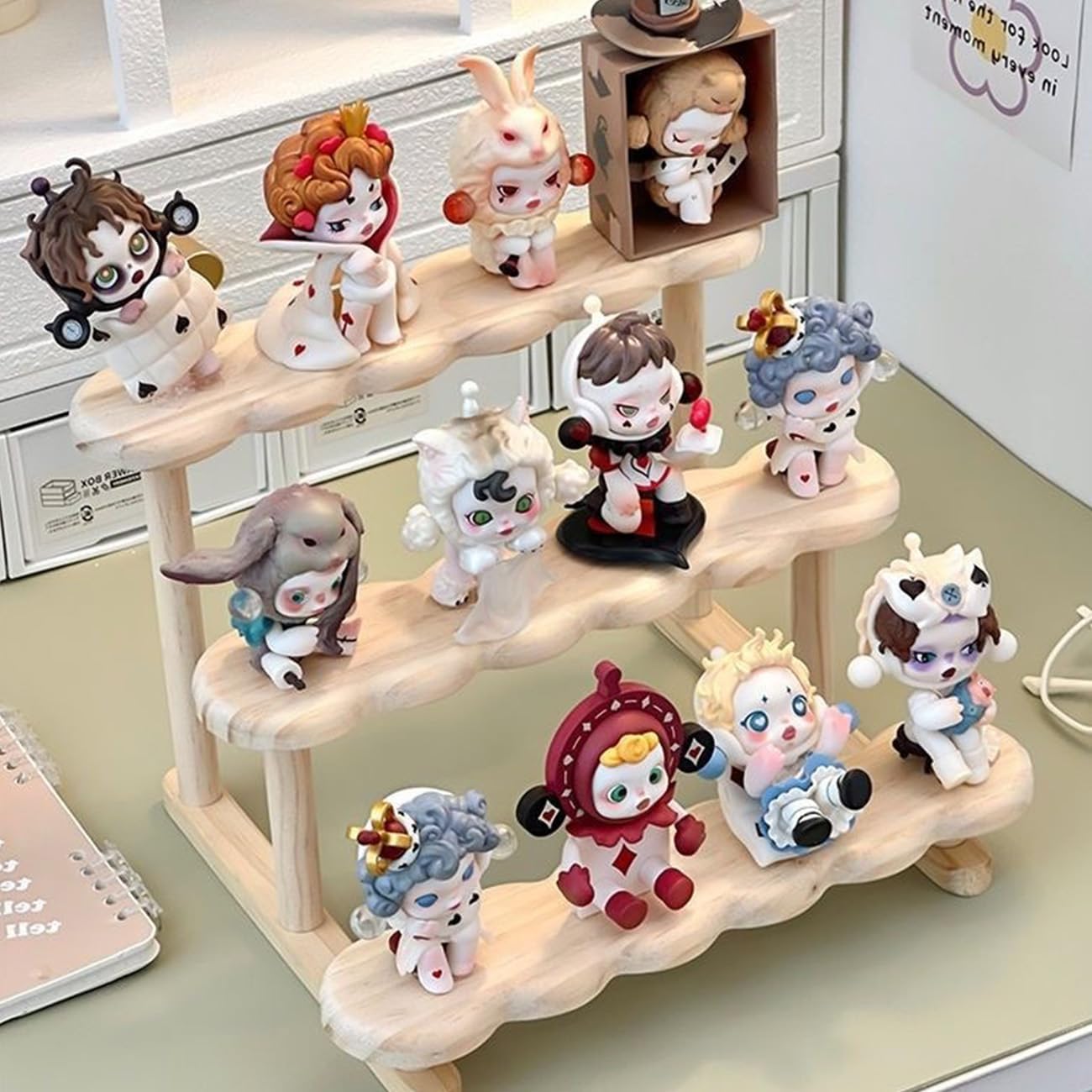 BYCY 3 Tier Wood Display Stand Minifigures Display Stand Wooden Perfume Organizer Cupcake Stand for Cosmetic Doll Model Lego Displays