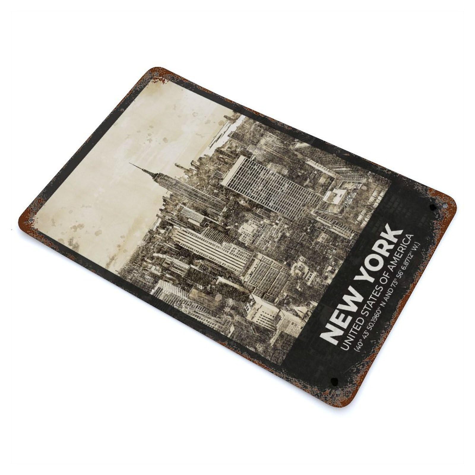 New York City Skyline Decorative Tin Sign 11.8"x7.9", Ideal for Basement, Hobby Room And Garage Decor