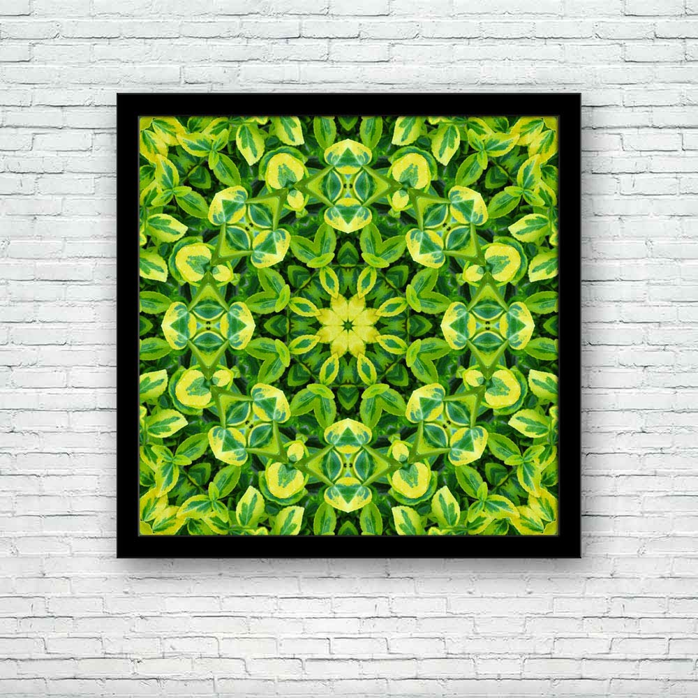 BOXD Green Mandala Flower Painting Poster Black Frame 13 X 13Inch