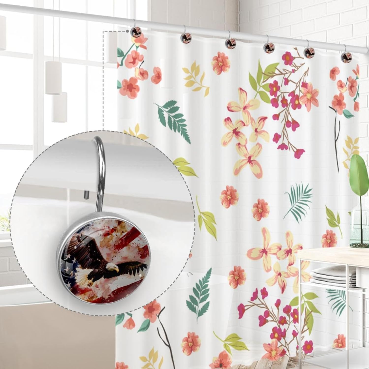 12-Pc Shower Curtain Hooks Eagle American Flag Bird Shower Hooks for Shower Curtain