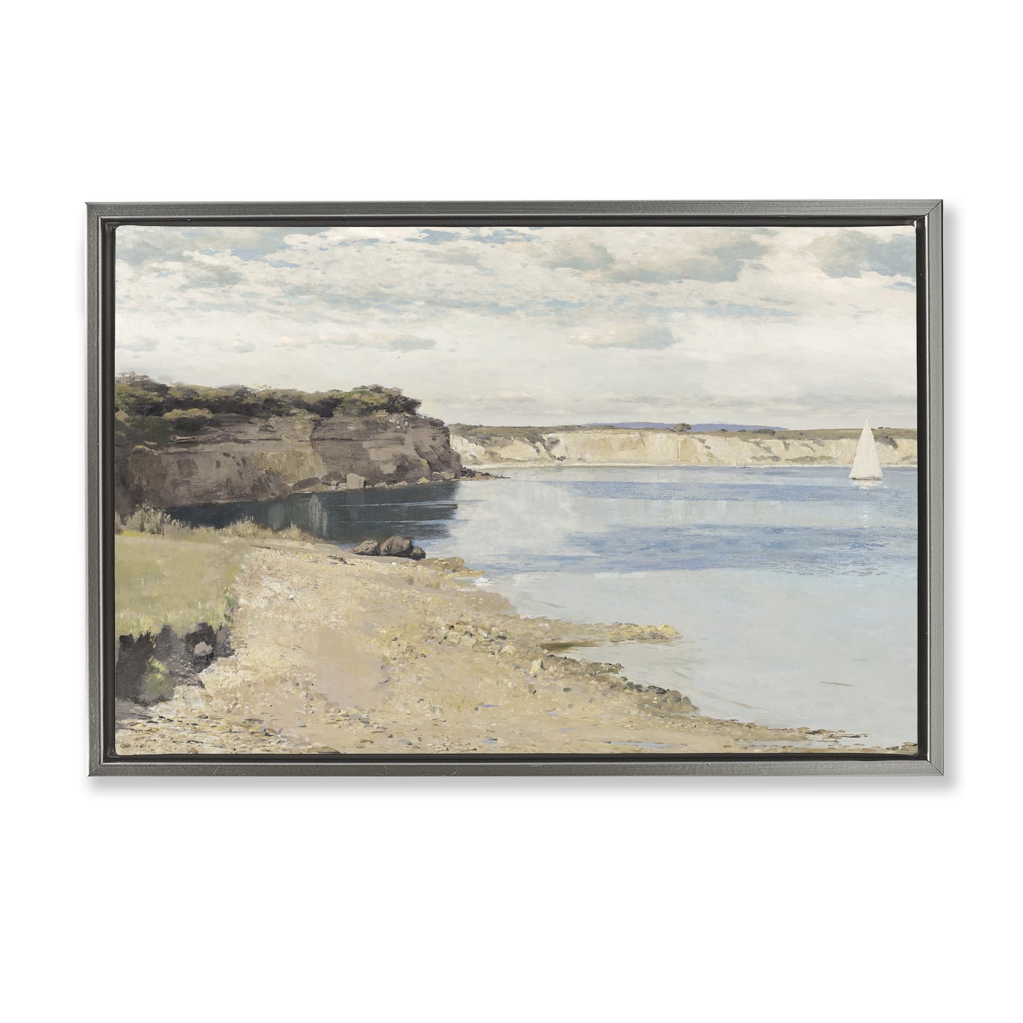 Stupell Industries Luster Gray (Matte) 'Set Sail Peaceful Cove'| Floating Frame Canvas Art
