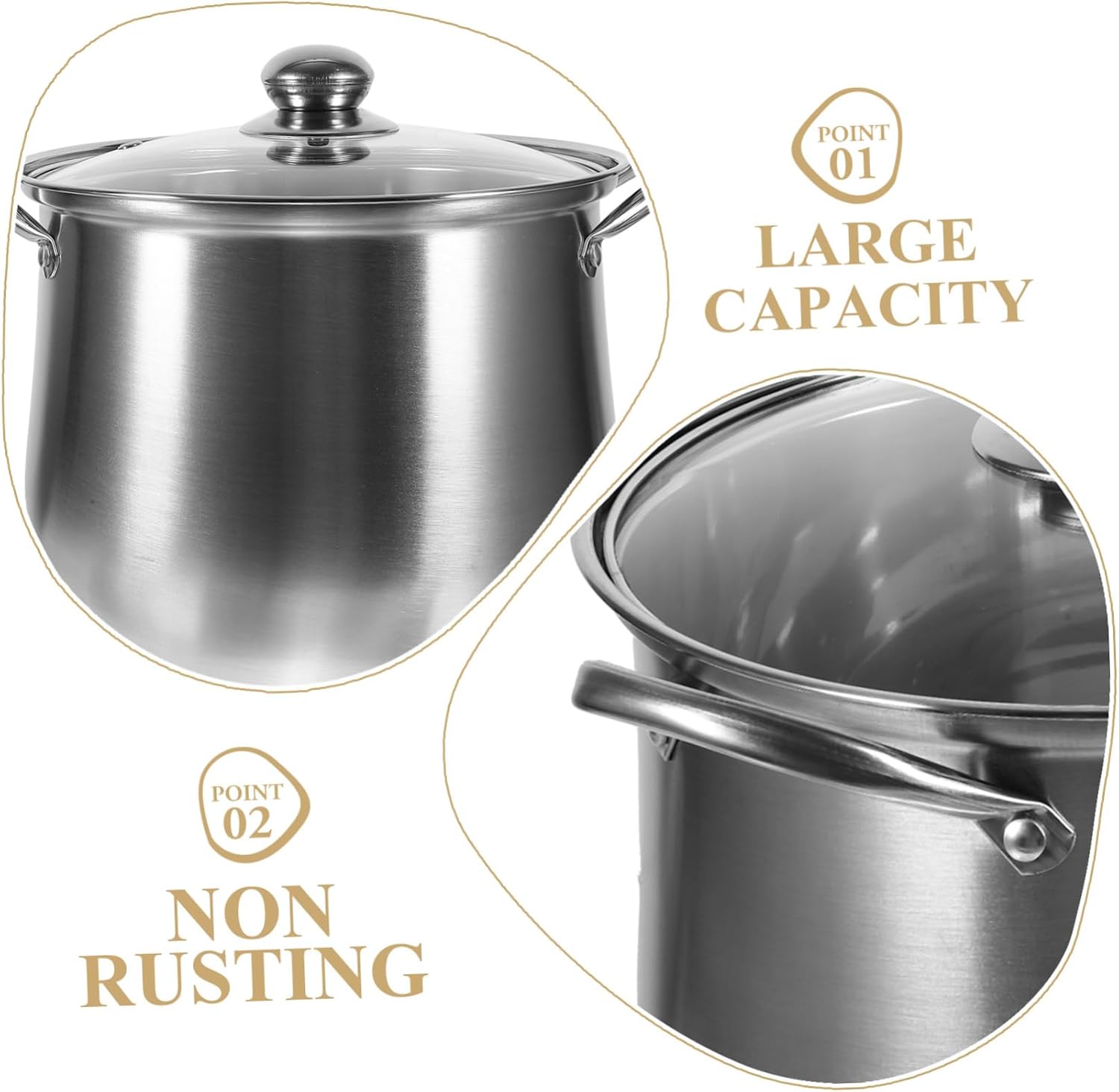 LIFKOME Large Capacity Stainless Steel Stockpot with Lid Sturdy Cooking Pot for Home Use Suitable for Soups and Stews Double Handle Design