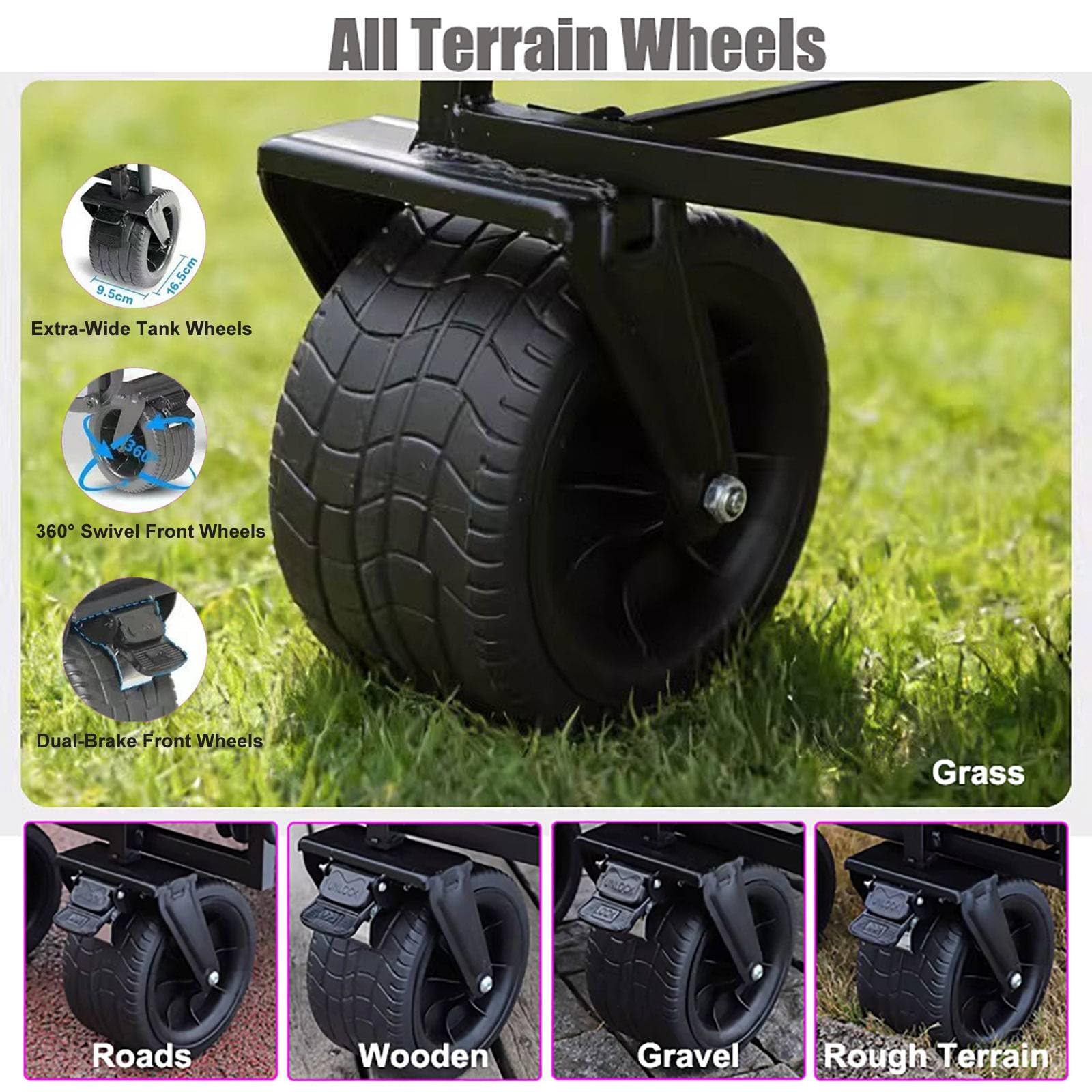 Carrello Pieghevole 2-in-1 & Lettino Solare, Carretto Spiaggia Portatile con Ruote A Tutti I Terreni - per Campeggio, Festival, Shopping, Giardino E Picnic, capacità Max 150kg