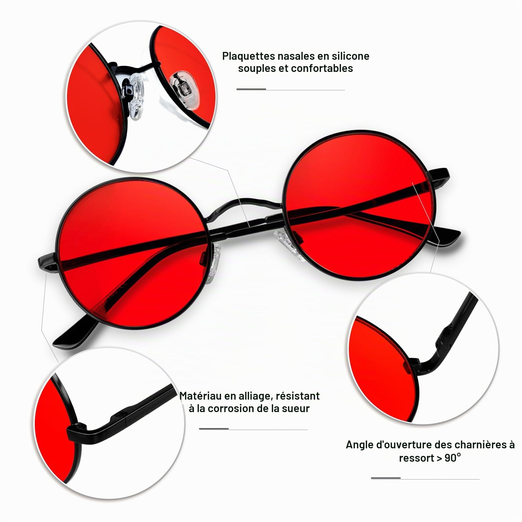 KANASTAL Lunettes de Soleil Ronde Hommes et Femmes Polarisée Vintage Rétro Classique Hippie Steampunk UV400