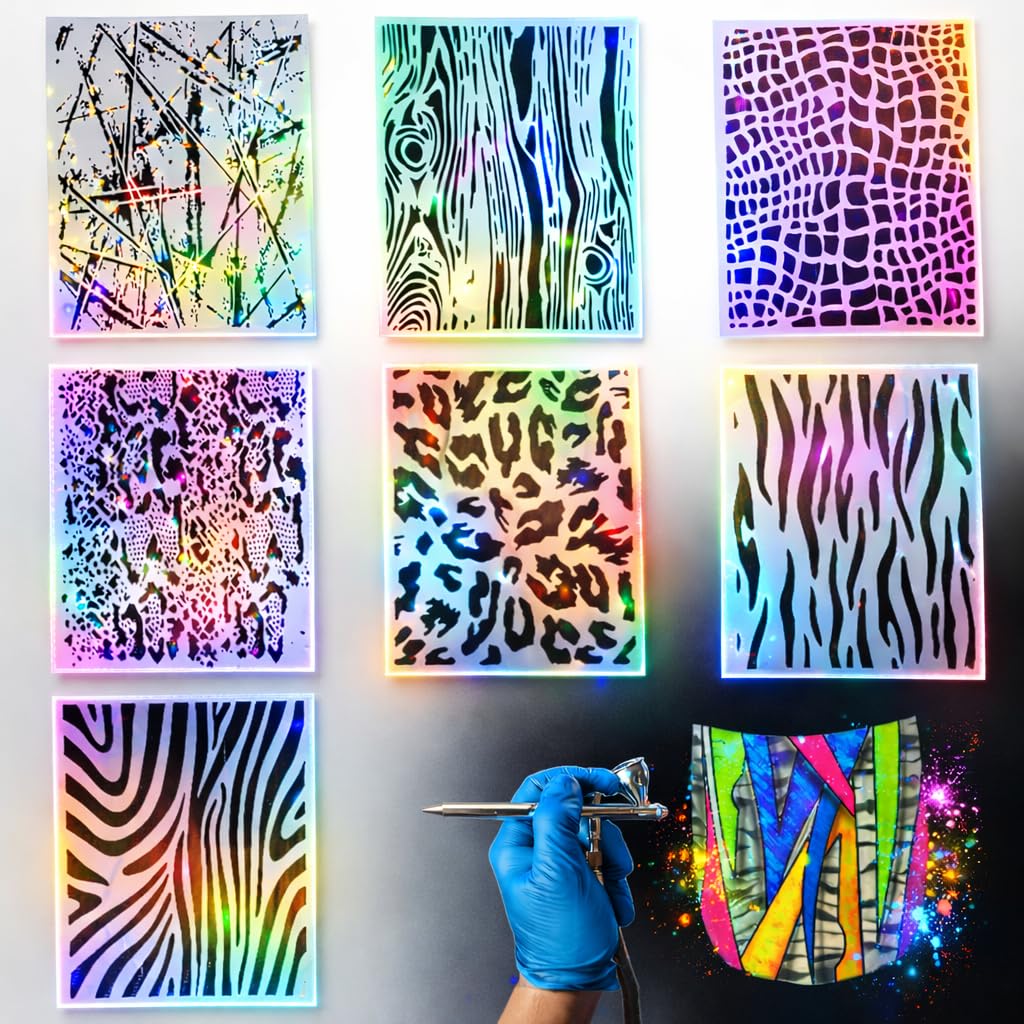 Airbrush Stencil Set, Wood Grain, Grunge, Animal Print Custom Paint Template