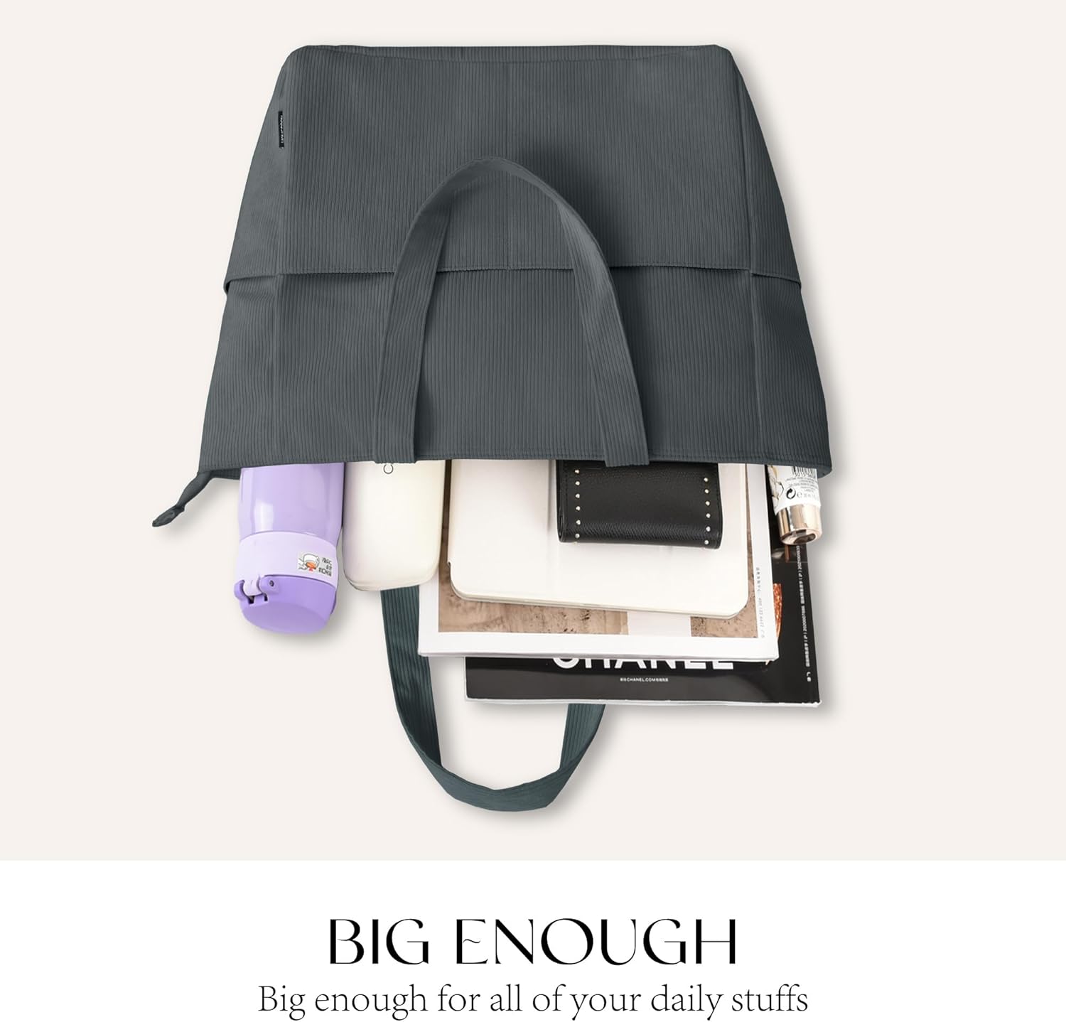 HOMESPON Large Corduroy Tote Bag for Women Everyday Shoulder Bag with Pockets and Zipper for Work Travel Vacation - Image 4