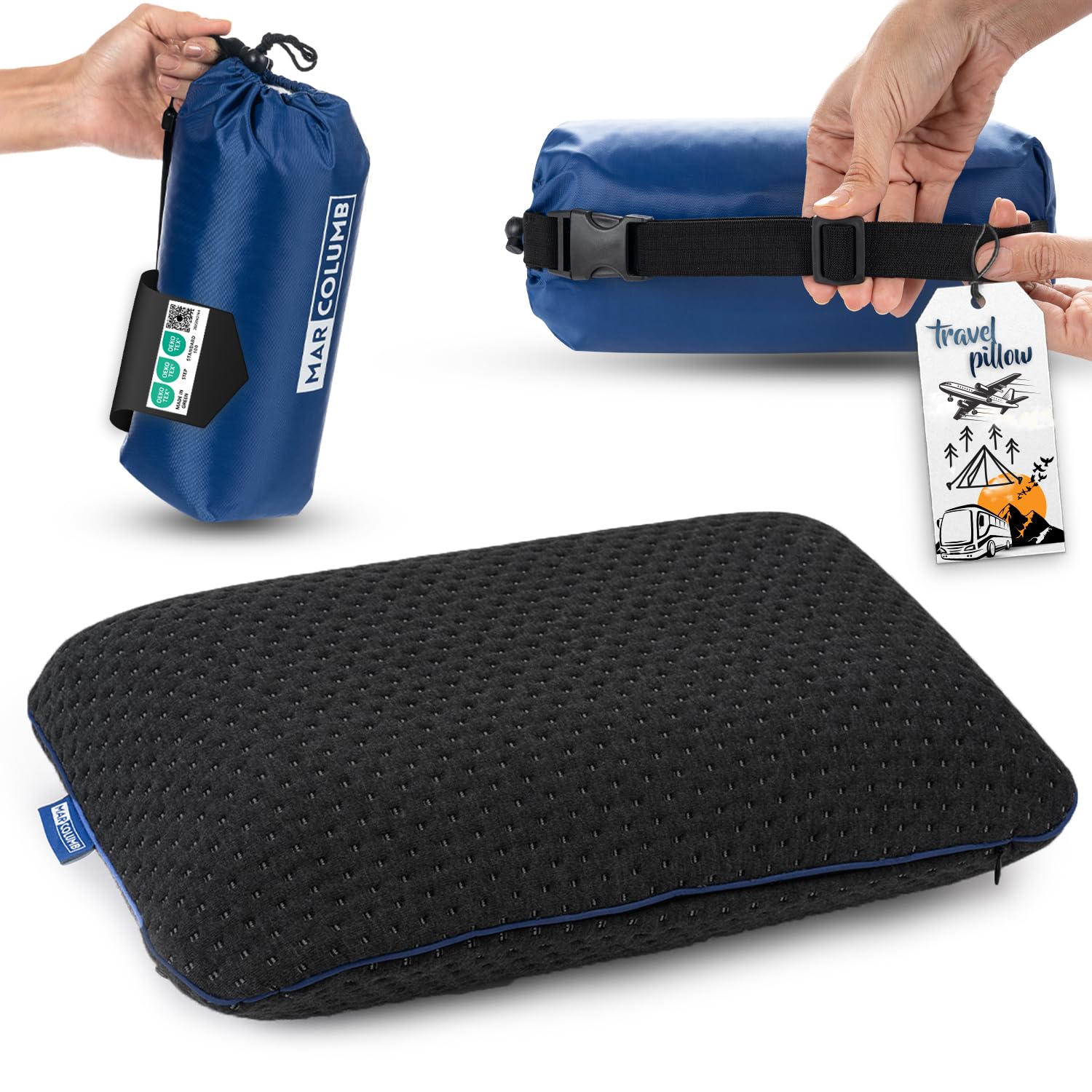 Marcolumb Reisekissen-Campingkissen-ergonomisches Memory-Schaum-Kissen mit temperaturregulierendem Bezug-Oeko-TEX Made IN Green