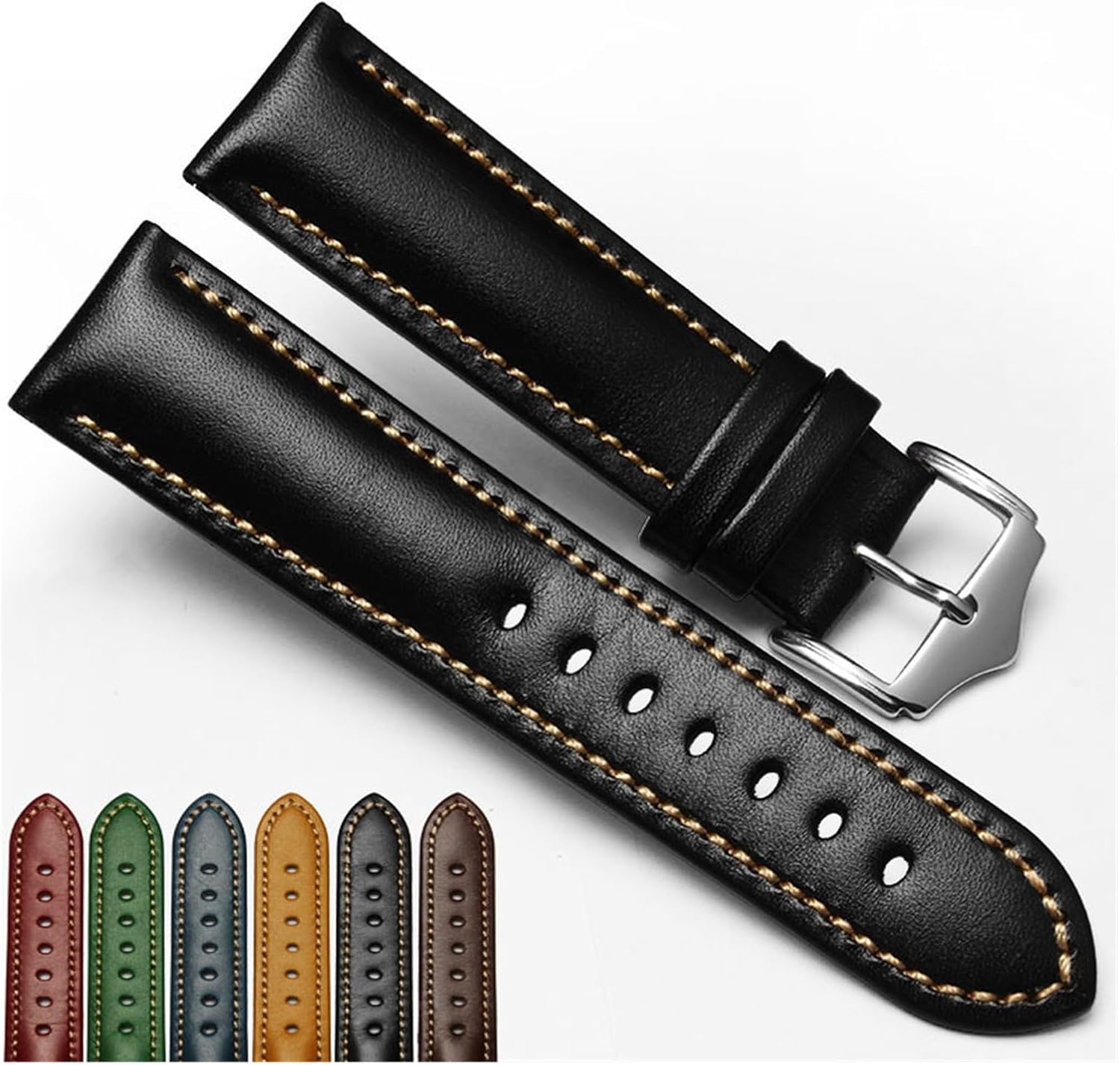 SDFFGHJ Genuine Leather Bracelet Handmade Watchband 18 20mm 22mm Watch Band Green Blue Color Wrist Watch Strap Wristwatches