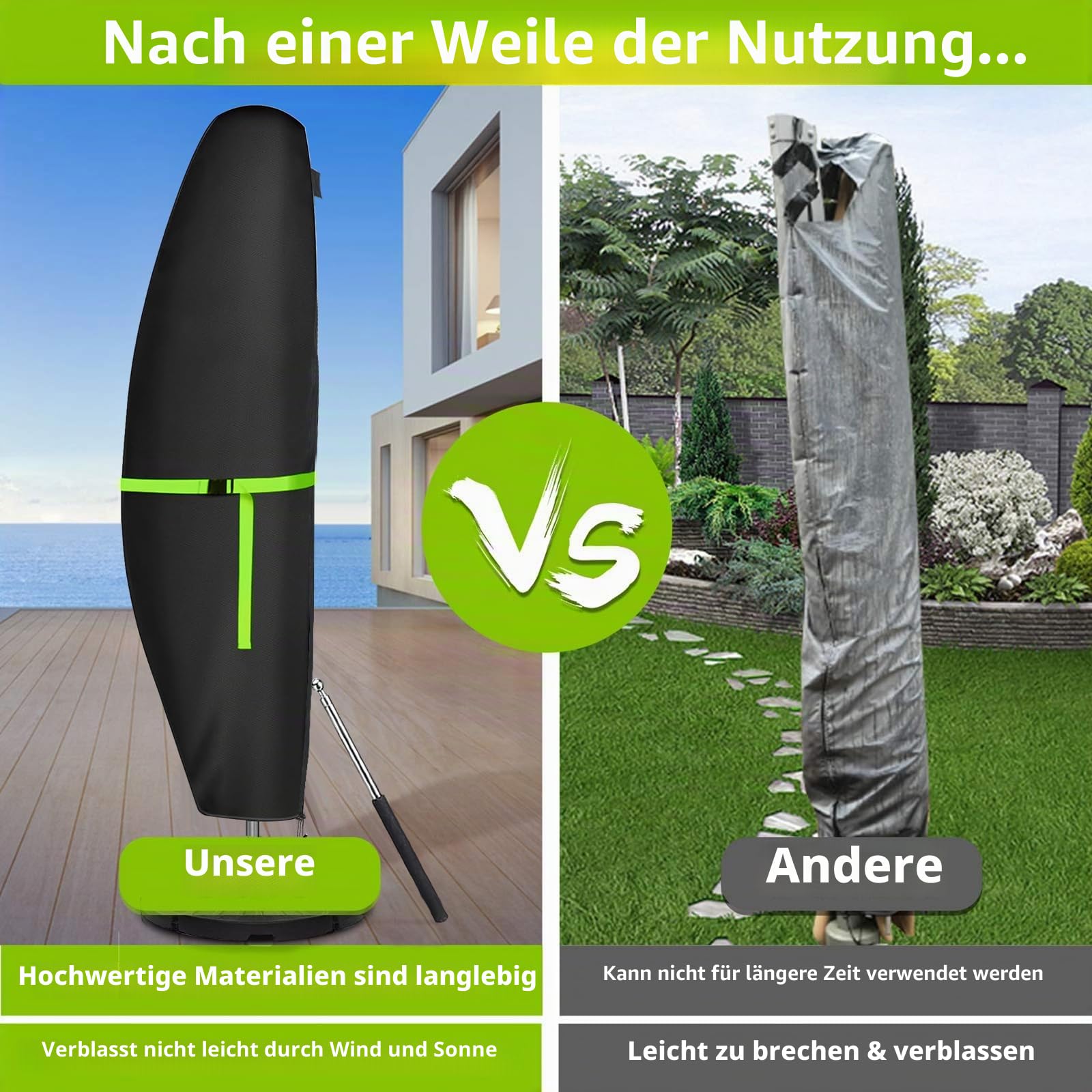 GEMITTO Sonnenschirm Schutzhülle mit Stab, Ampelschirm Schutzhülle Wasserdicht 280x30x81/46cm Outdoor Sonnenschirm Abdeckung für 2 bis 4m Schirme, 420D Wetterfest Sonnenschutz Winddicht Schirmhülle
