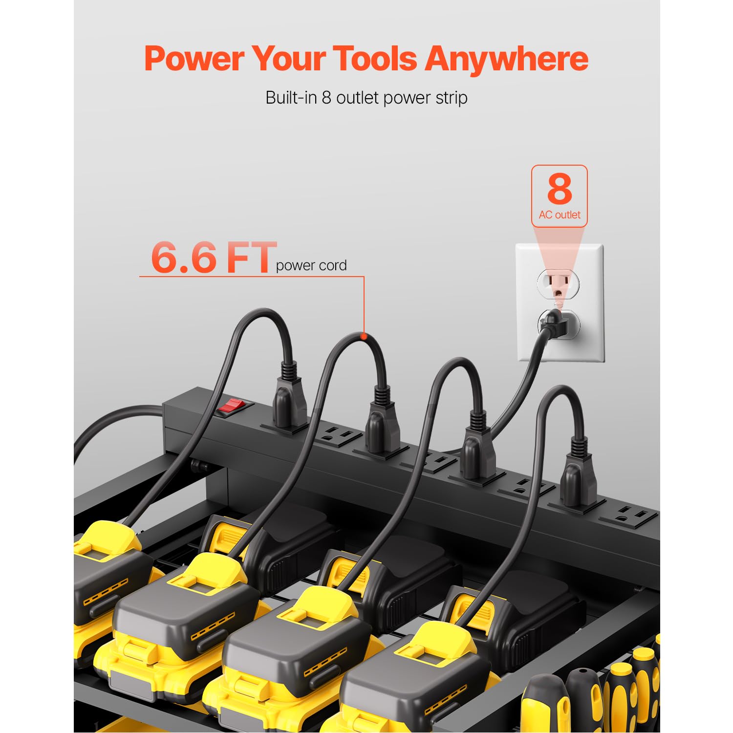 Happybuy 5-Tier Tool Organizer Cart: The Ultimate Storage and Charging Solution! Equipped with 8 AC Outlets, It’s a Rolling Haven for Tools in Your Garage or Workshop