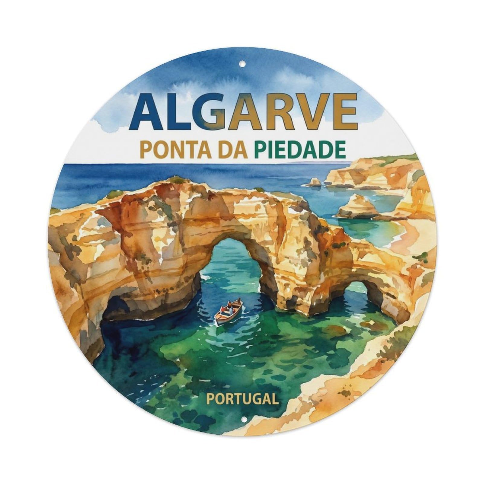 Olhnbad 08X08inch Style Cultural Portugal Algarve Coast Waterfront Travel Art Metal Tin Sign