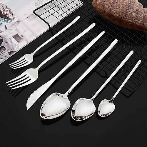 Miniatura 2 de JASHII Juego de cuchillos de cocina de acero inoxidable 1810, 6 cuchillos de mantequilla de mesa plateados, pulido con espejo, mango delgado, apto