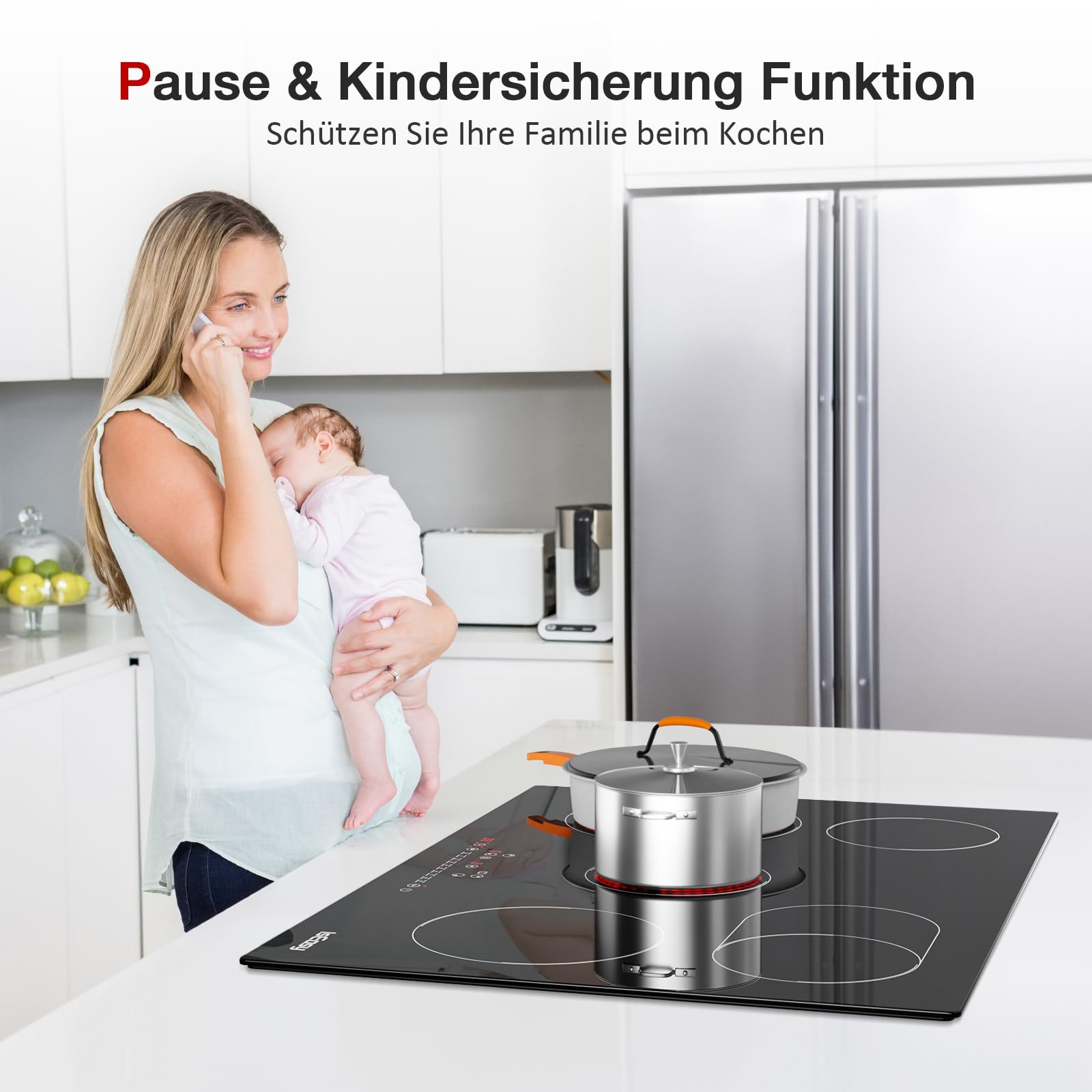 Glaskeramikkochfeld 5 Platten 77cm 8600W 5 Zonen IsEasy Einbau Kochfeld