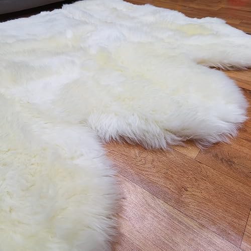 Miniatura 5 de Champlus Alfombra auténtica de oveja merina australiana, 4 x 6.6 pies, alfombra de piel de cordero, 4 peleles, color blanco