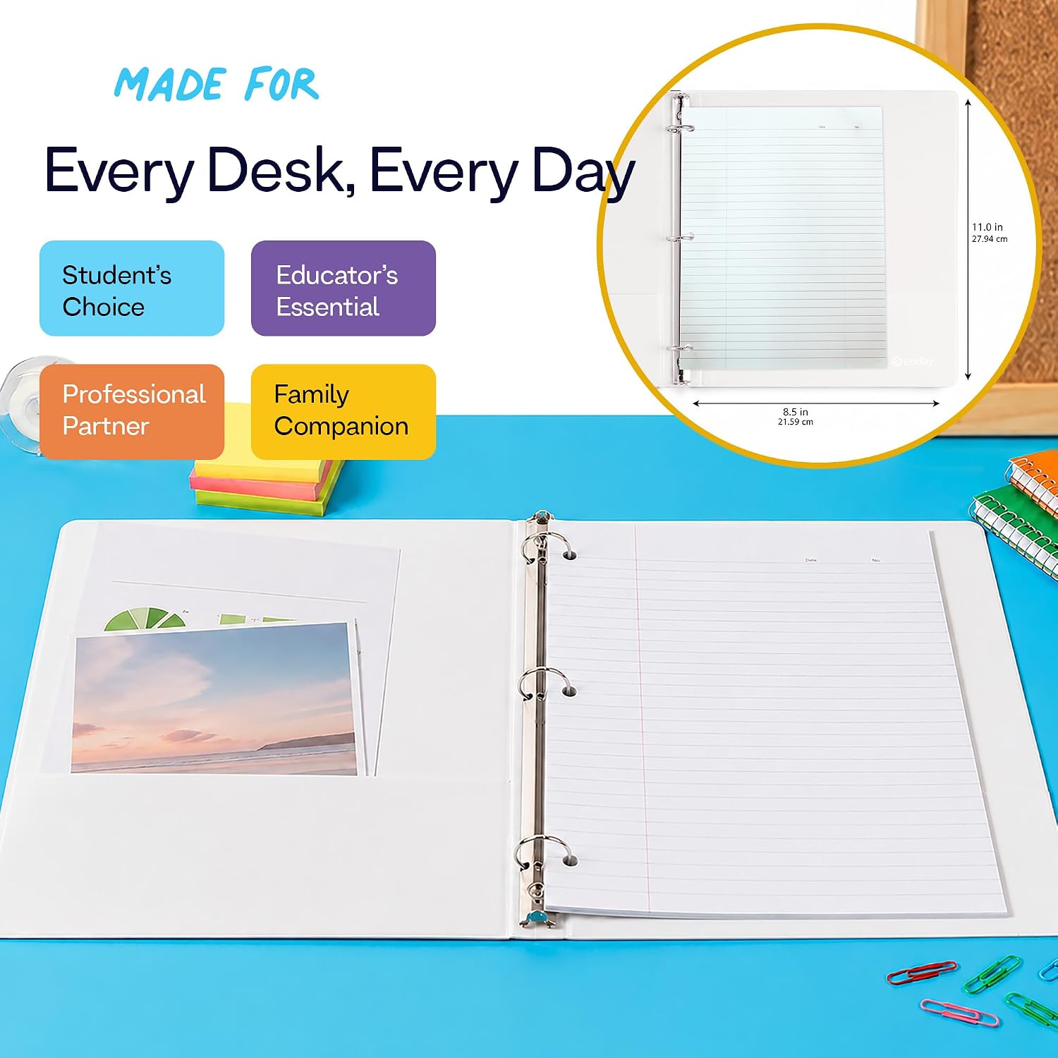 Enday 1 Inch Bulk 24Pack White 3 Ring Binder Clear View Presentation Binder 3-Ring Presentation View Binder with Internal Pockets Heavy Duty Bulk Pack for School, Teacher Classroom & Office Supplies. image 5