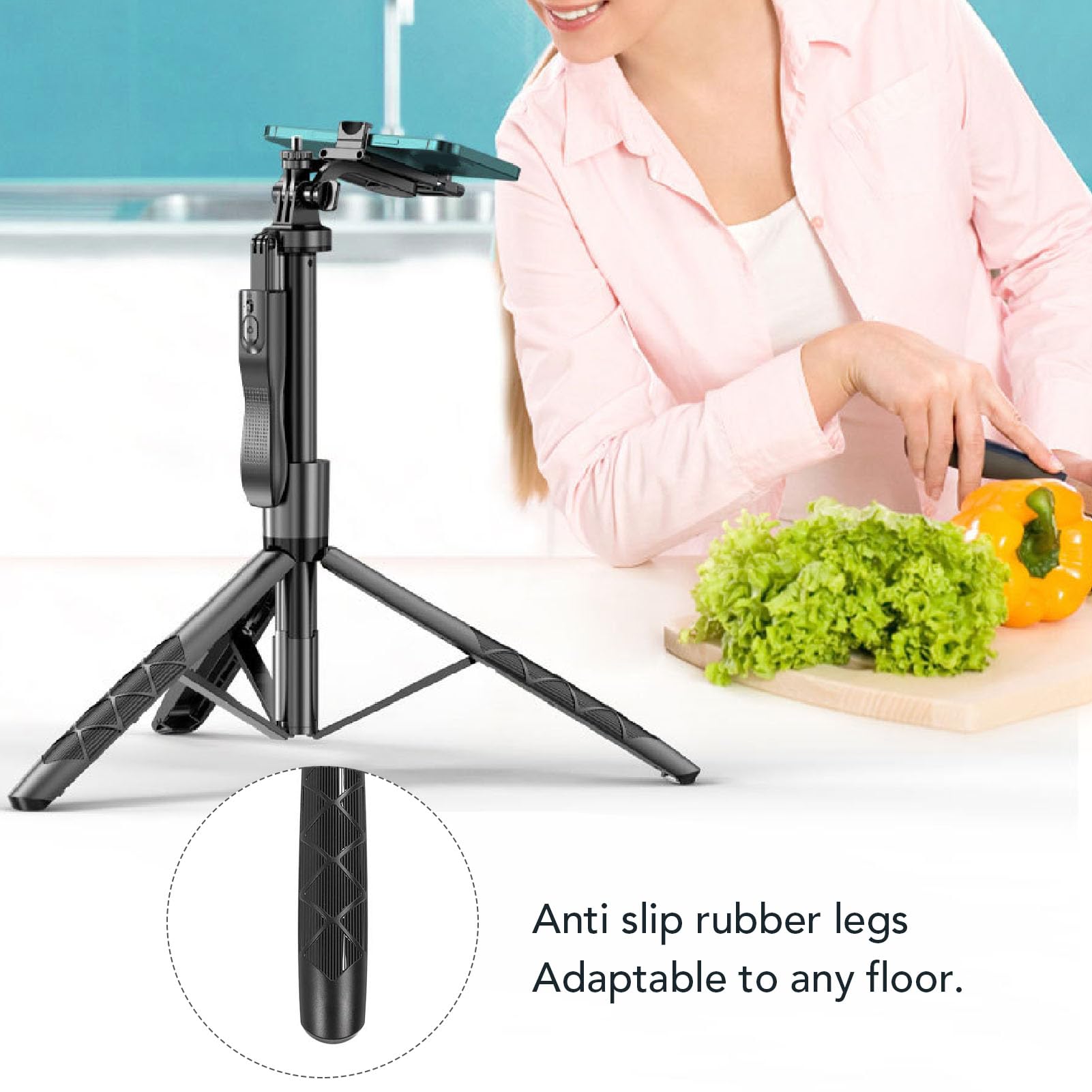 Treppiede per Selfie Stick Allungabile da 62 Pollici in Lega di Alluminio con Telecomando e Luce di Riempimento, Supporto per Treppiede per Telefono per IOS 5.1 e 4.4