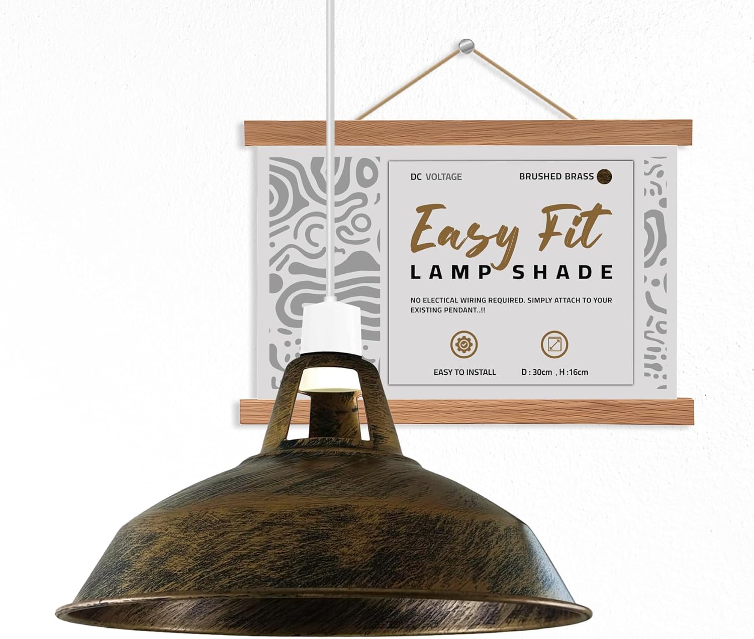 DC VOLTAGE 30CM Metal Ceiling Lamp Shade Easy Fit Light Pendant Modern Ceiling Lighting Shade for Bedroom, Hallway, Office, Café, Restaurant Industrial Light Shade Ceiling Pendant (Brushed Brass)