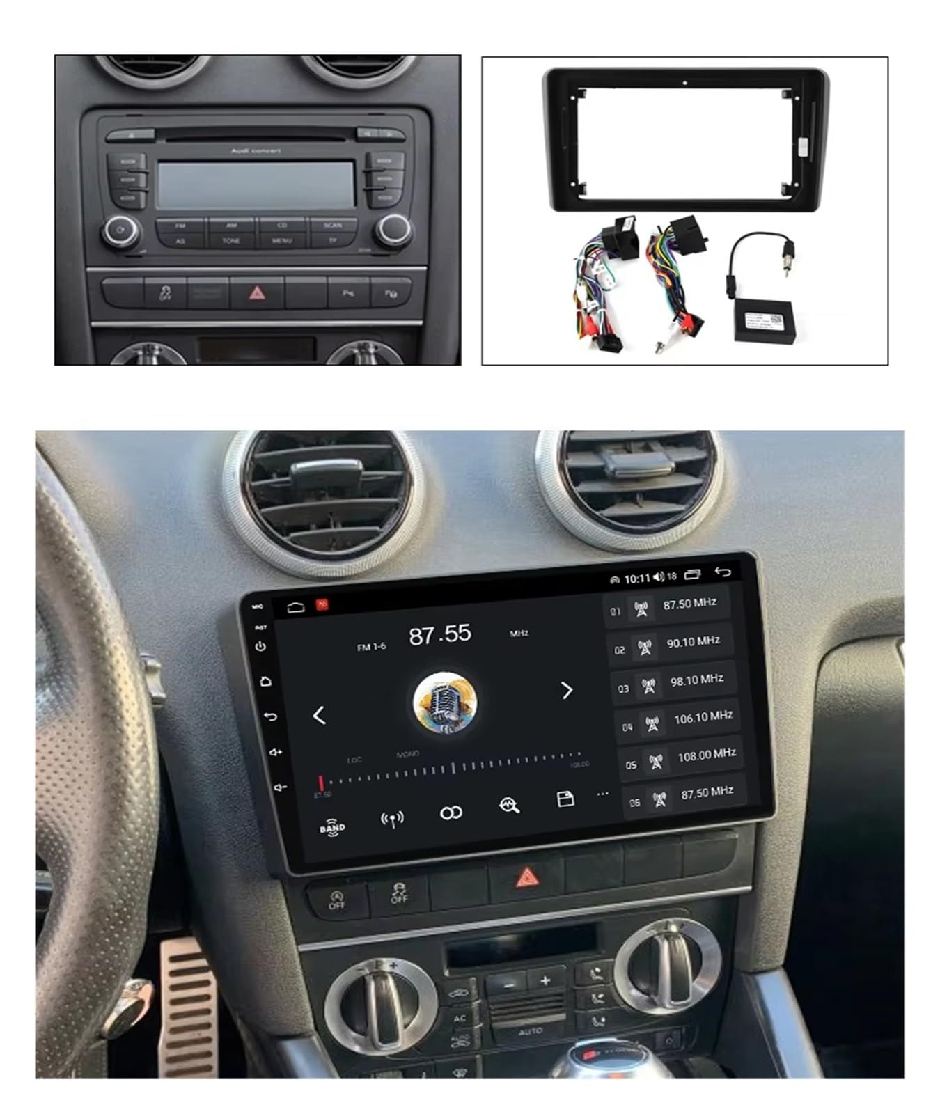 Estrutura painel rádio para A3 para 8P 03-12 Cubierta Embellecedora Canbus Decodificador Caja 9 Pulgadas Radio Estéreo para Coche Panel Adaptador Marco