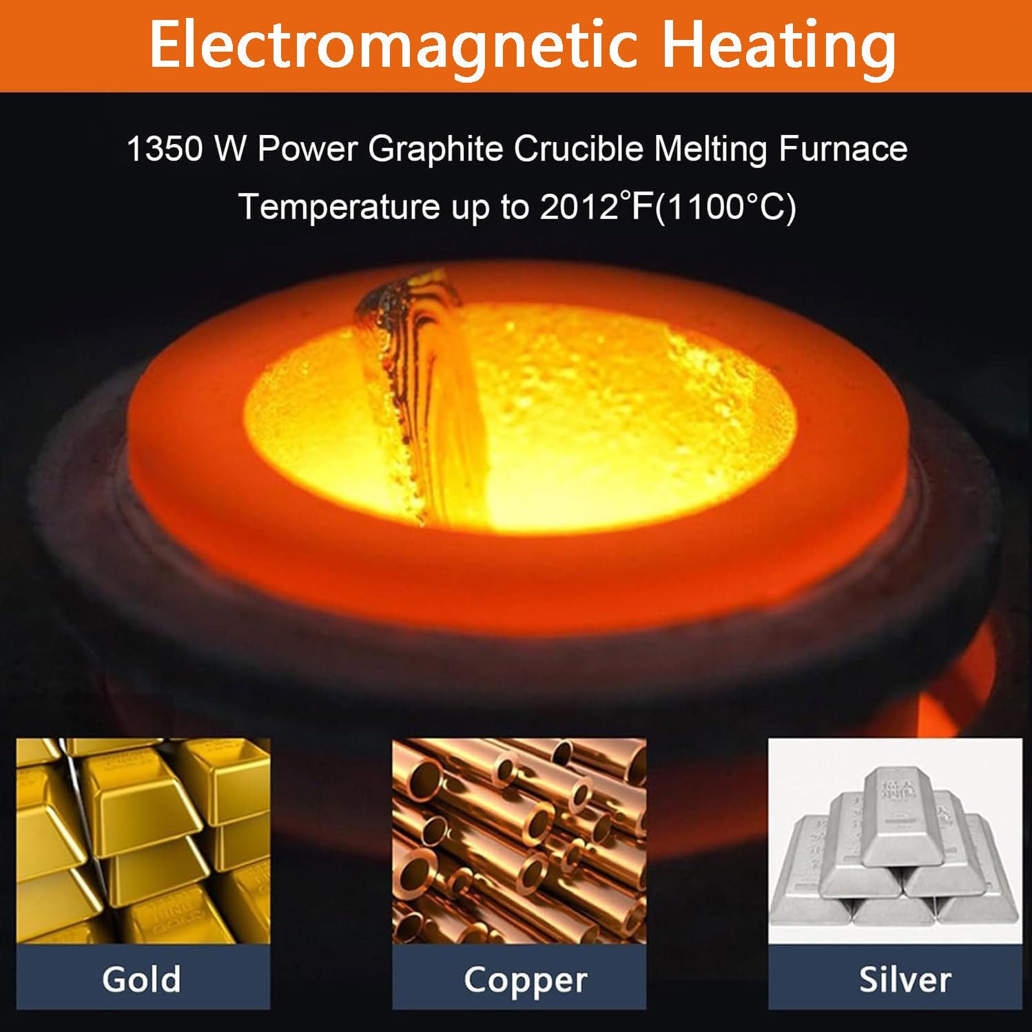 Horno De Fusión Eléctrico De 1400 W Con Crisol De Grafito, Horno De Fusión Automático De Acero Inoxidable Para Metales, Para Fabricación De Joyas, Con Crisol Grafito, Guantes Seguridad,Black-1KG+2KG