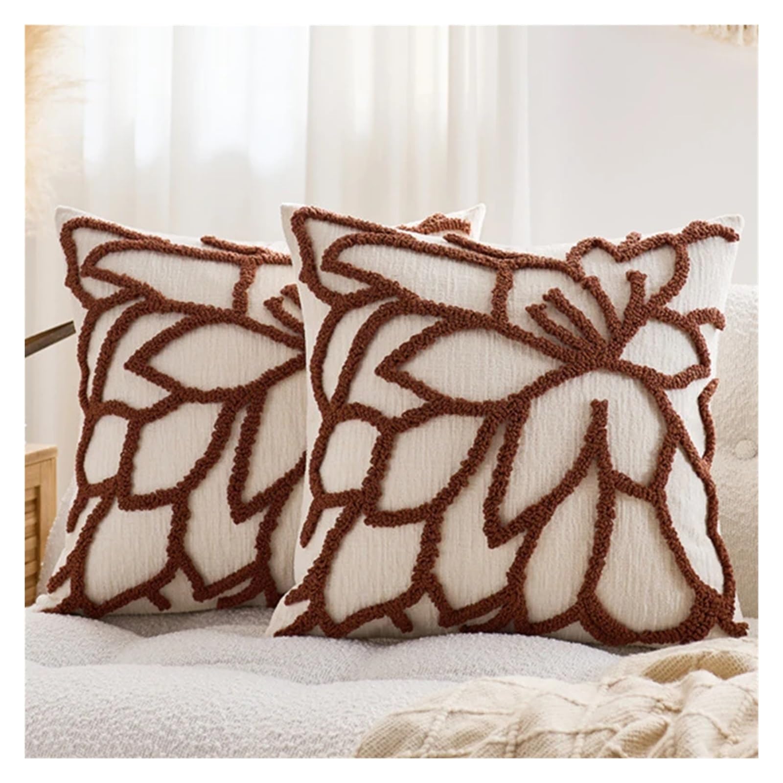 IUVYTA Chenille Pillow Covers Chenille Throw Pillow Cover Floral Tufted Cushion Farmhouse Pillowcase For Home Sofa(Red)