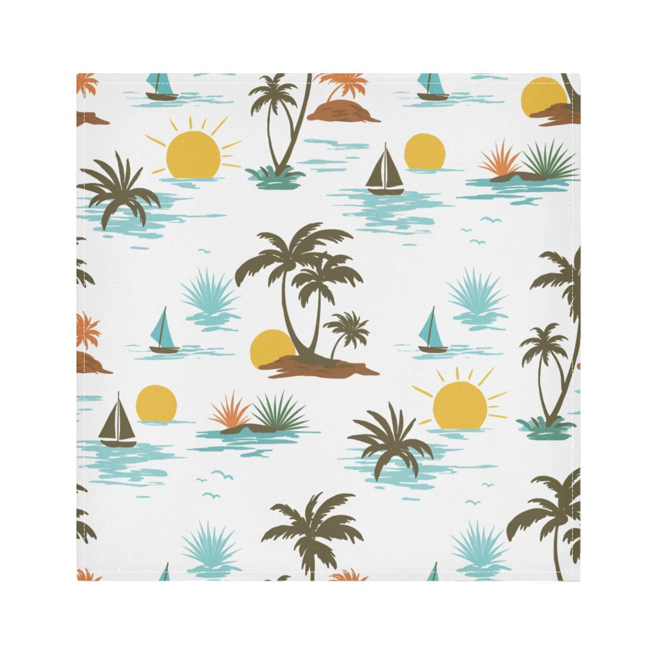 Fuauuyl Cloth Napkins Set of 4 Topical Plants Sailboat Dinner Napkins 20x20 in, Washable & Reusable Fabric Table Napkin for Dining Parties Holiday, Eco-Friendly